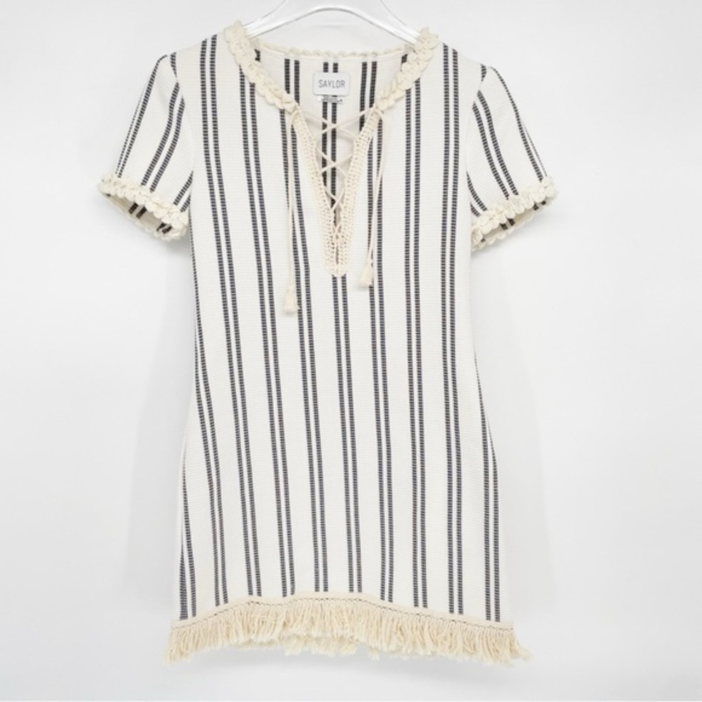 SAYLOR Black and Cream Striped Mini Dress